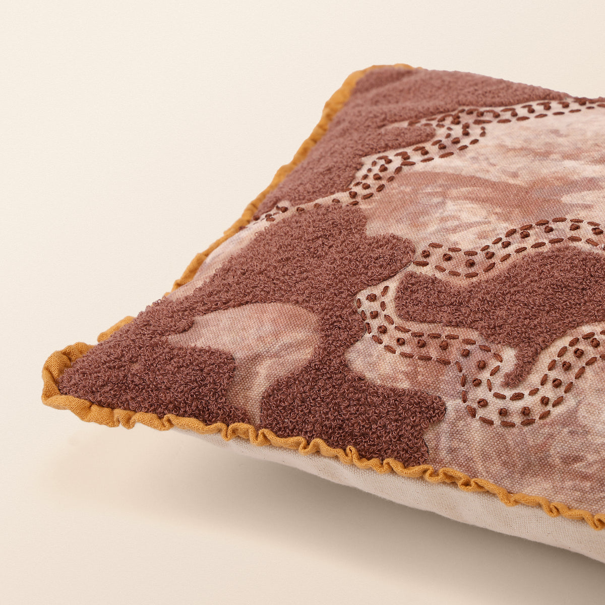 MIKIR Oblong Cushion, Aari, 12 x 20 Inch, Mocha, Earth Series
