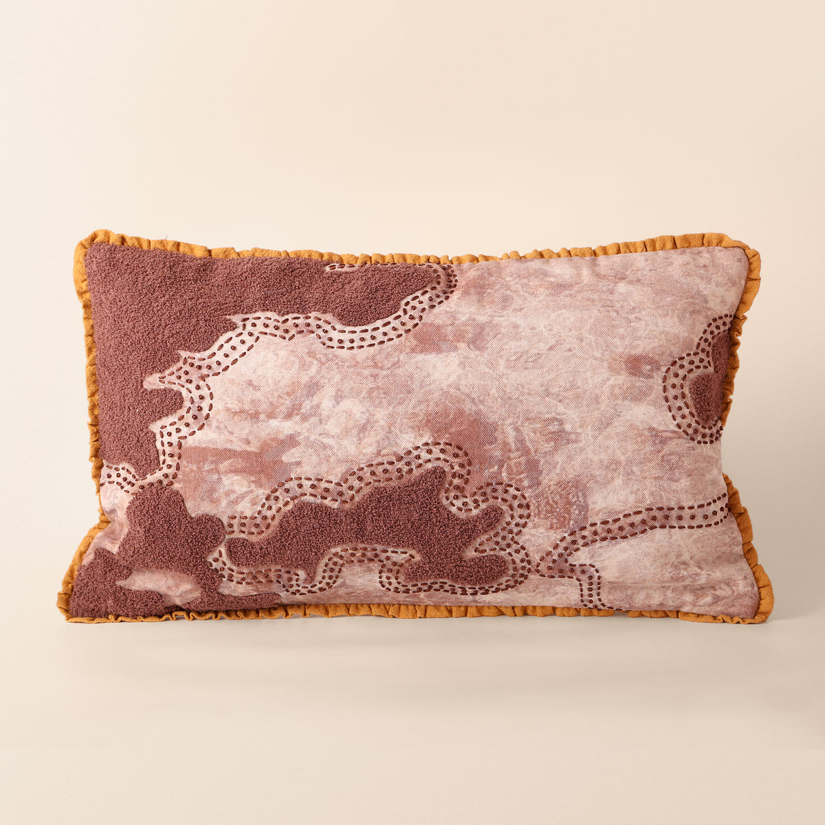 MIKIR Oblong Cushion, Aari, 12 x 20 Inch, Mocha, Earth Series
