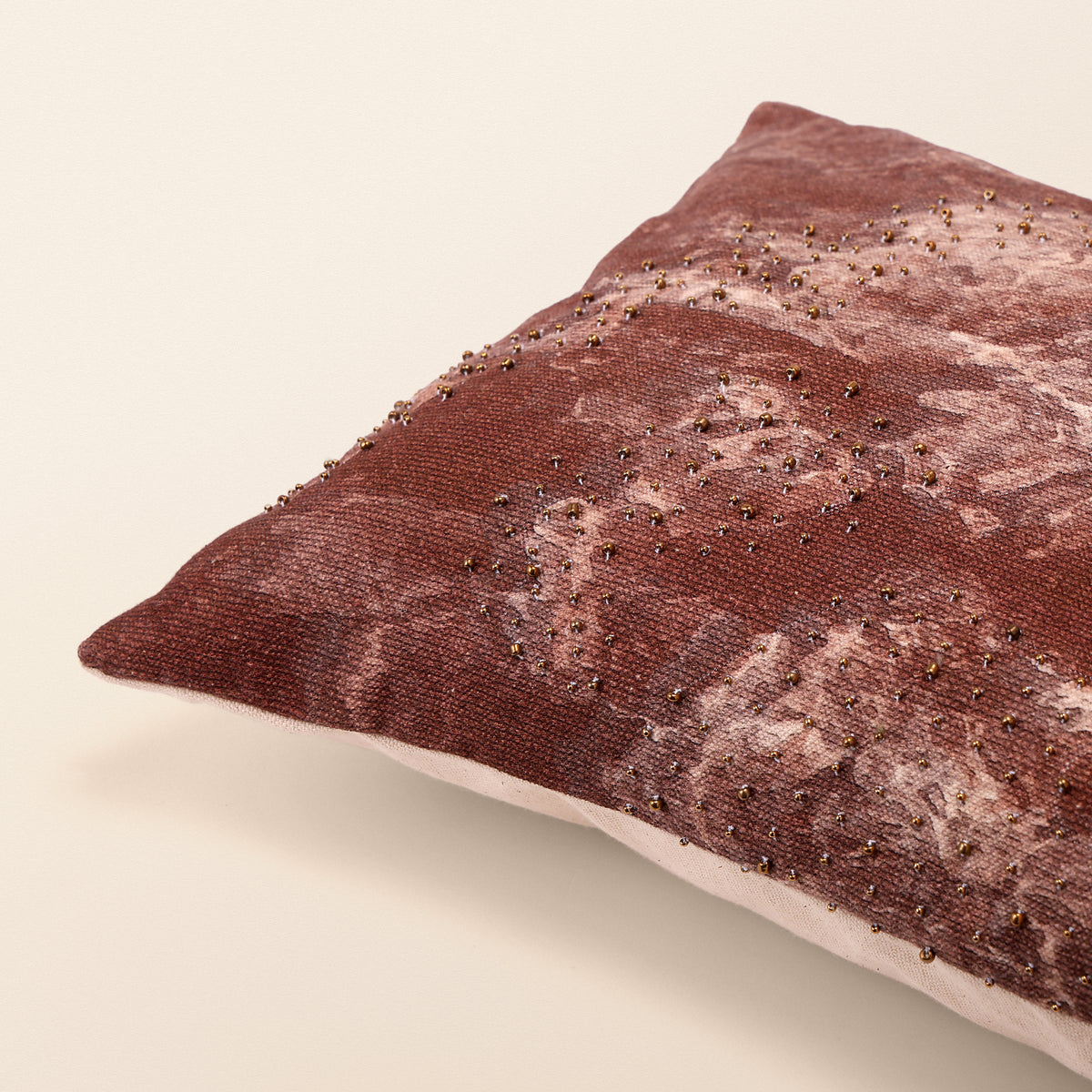 QUARTZ Oblong Cushion, Aari, 12 x 20 Inch, Mocha, Earth Series