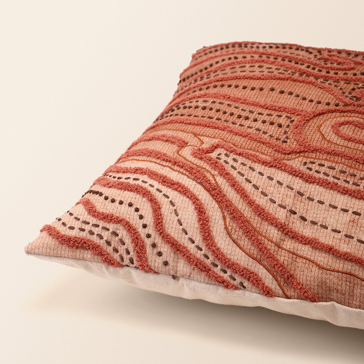 VINDHYA Square Cushion, Aari, 18 x 18 Inch, Rust, Earth Series