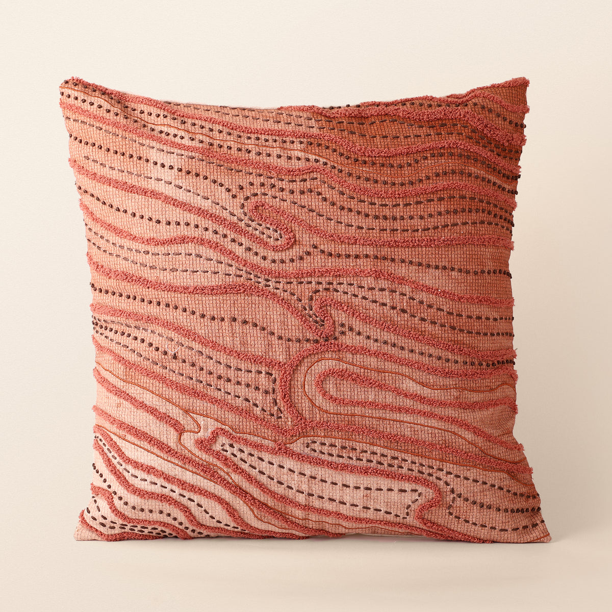 VINDHYA Square Cushion, Aari, 18 x 18 Inch, Rust, Earth Series