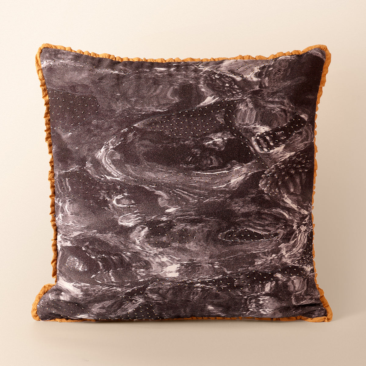 TERRA Square Cushion, Aari, 18 x 18 Inch, Black, Earth Series