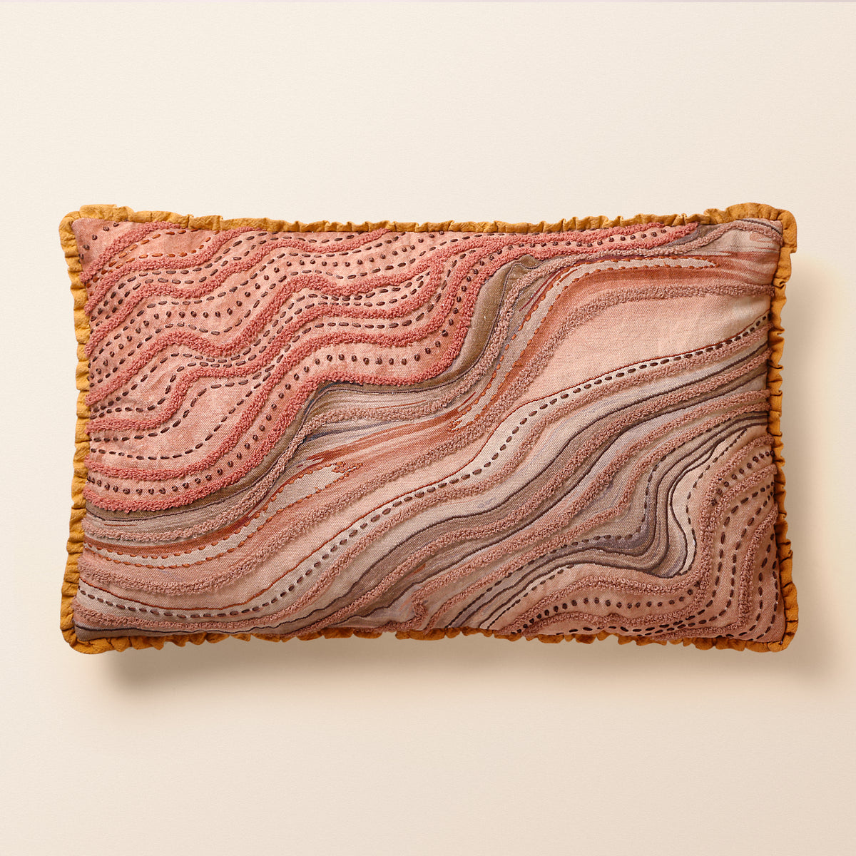ZANSKAR Oblong Cushion, Aari, 12 x 20 Inch, Rust, Earth Series