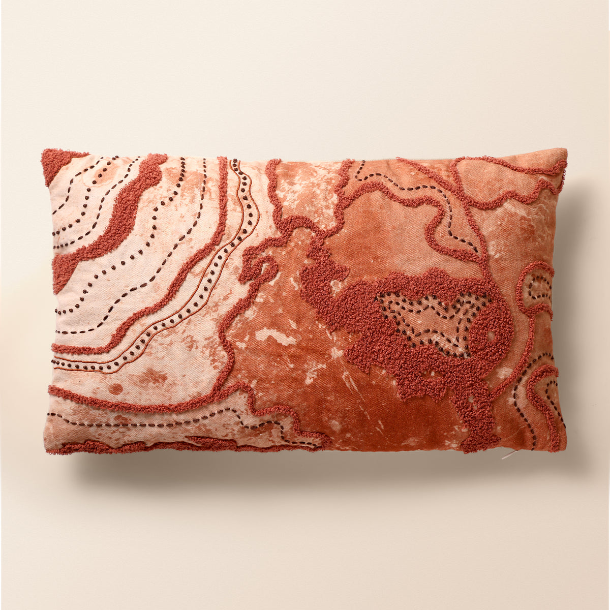 GRANITE Oblong Cushion, Aari, 12 x 20 Inch, Rust, Earth Series