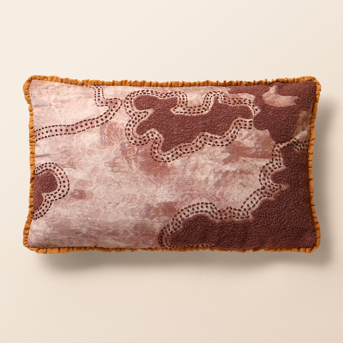 MIKIR Oblong Cushion, Aari, 12 x 20 Inch, Mocha, Earth Series
