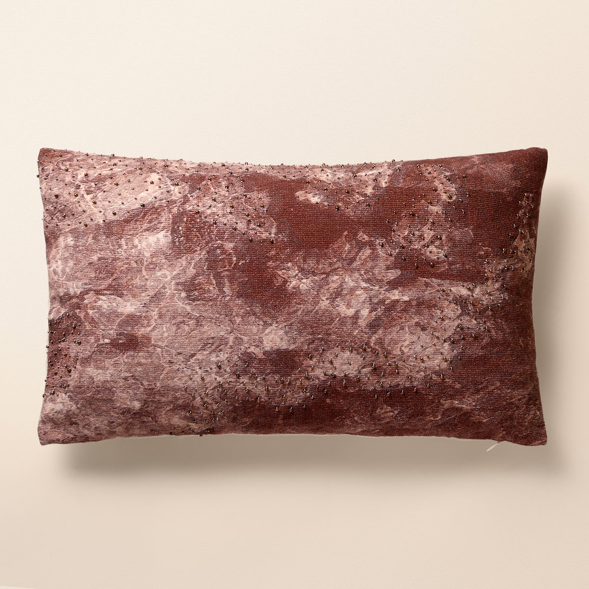 QUARTZ Oblong Cushion, Aari, 12 x 20 Inch, Mocha, Earth Series