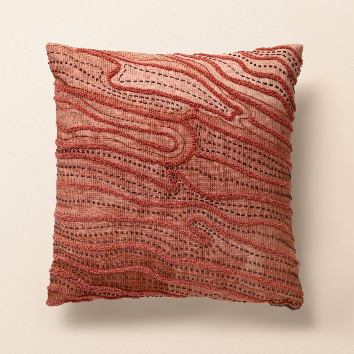 VINDHYA Square Cushion, Aari, 18 x 18 Inch, Rust, Earth Series