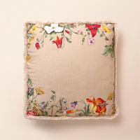 KUNJ Square Cushion, Embroidery, 18 x 18 Inch, Beige, Botanical Bloom — thumbnail