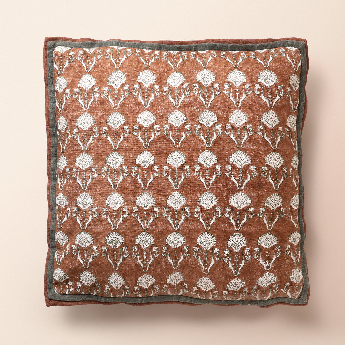 BUNDI Square Cushion, Block Print, 18 x 18 Inch, Mocha, Jaipur House