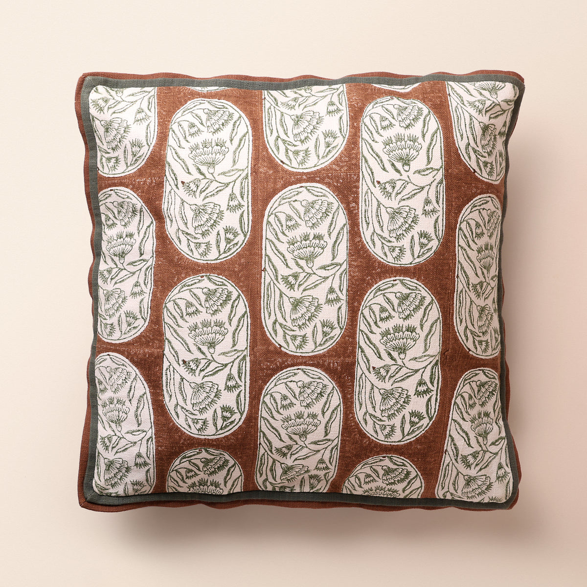 RANGREZ II Square Cushion, Block Print, 18 x 18 Inch, Mocha, Jaipur House