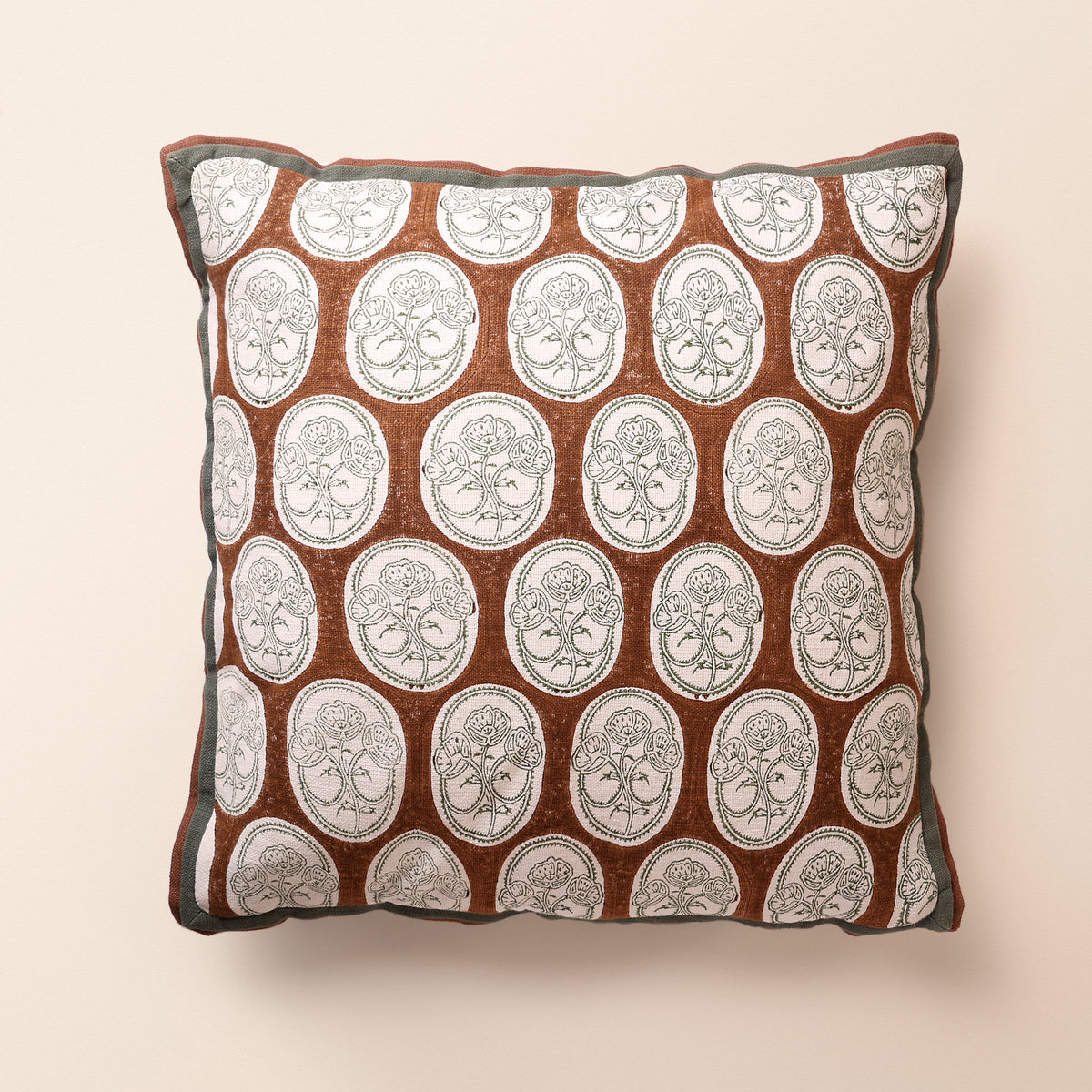 RANGREZ I Square Cushion, Block Print, 18 x 18 Inch, Mocha, Jaipur House
