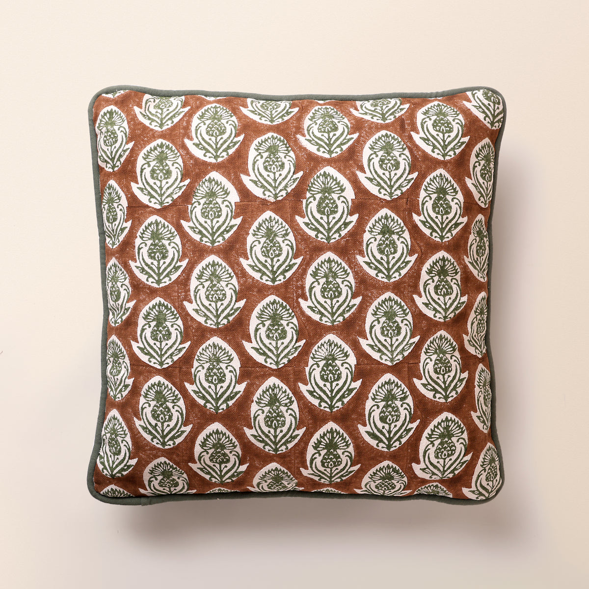 AMBAR Square Cushion, Block Print, 18 x 18 Inch, Mocha, Jaipur House