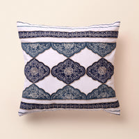MEHTAB Square Cushion, Zari, 18 x 18 Inch, Blue, Four Motif, Mughal Garden — thumbnail