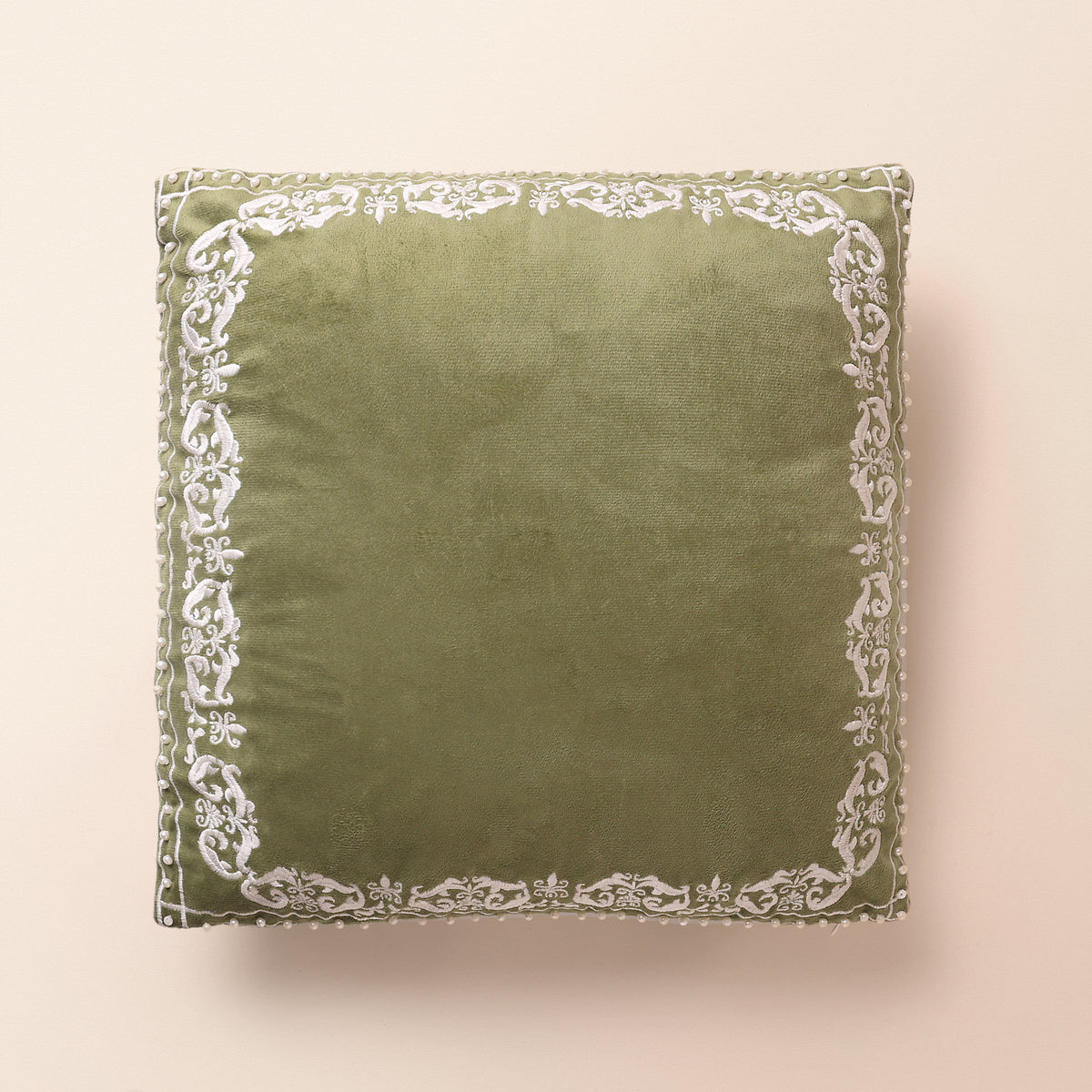 MAHNOOR I Square Cushion, Dori, 18 x 18 Inch, Sage, Romantic Vintage