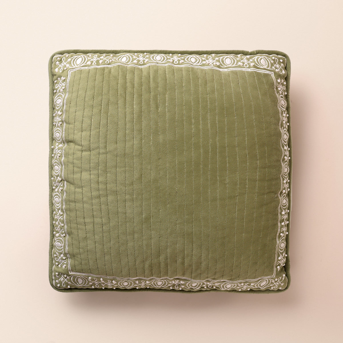MAHNOOR I Square Cushion, Dori, 18 x 18 Inch, Sage, Romantic Vintage