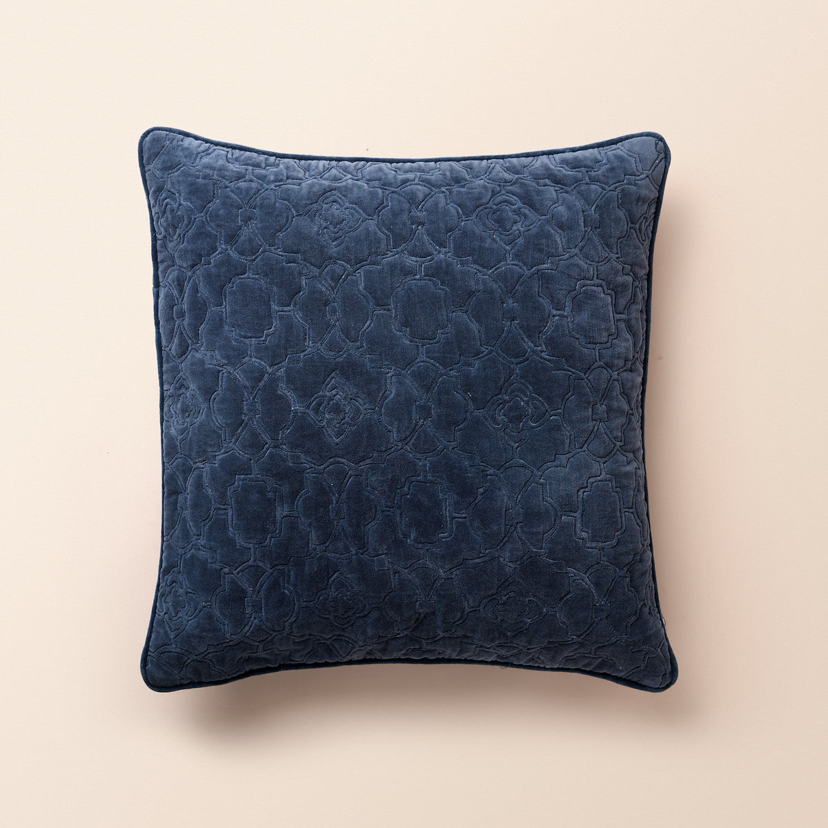 AZRAQ Square Cushion, Zari, 18 x 18 Inch, Blue, Mughal Garden