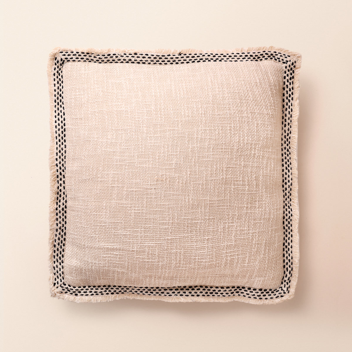 SYLVEN Square Cushion, Kantha, 18 x 18 Inch, Ivory, Classic Monochromes