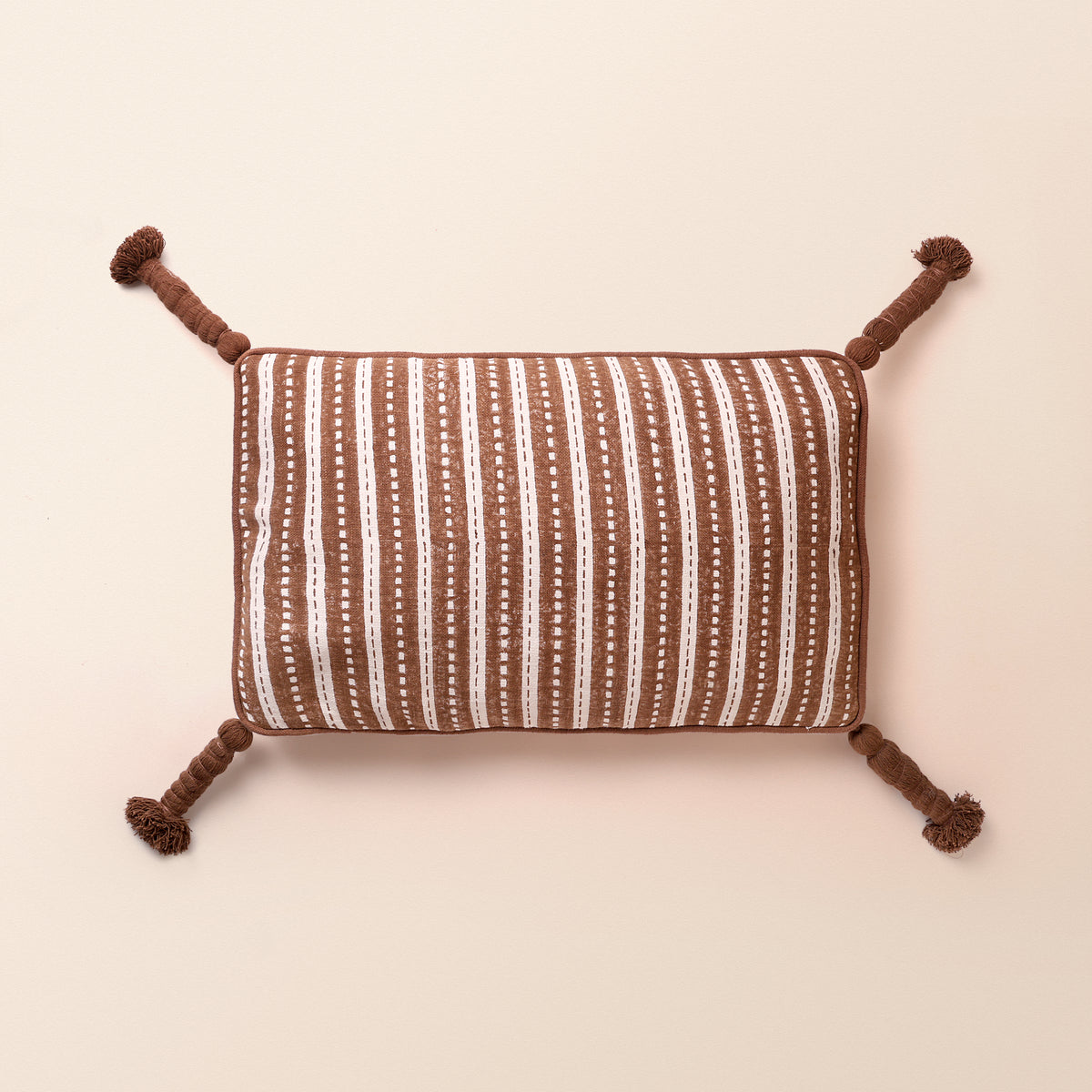 JHAROKHA Oblong Cushion, Block Print, 12 x 20 Inch, Mocha, Single-Tone, Jaipur House