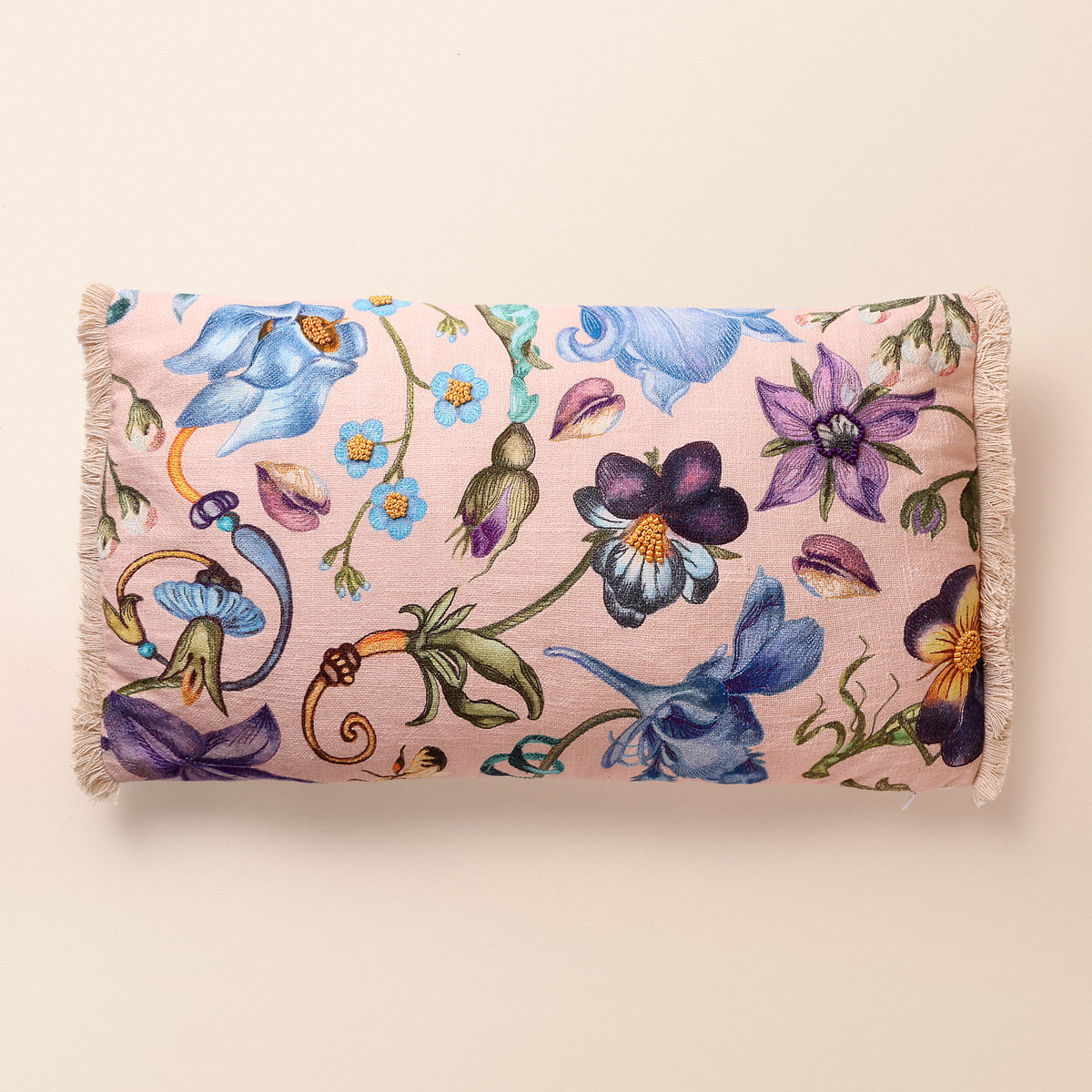 KALI Oblong Cushion, Embroidery, 12 x 20 Inch, Blush, Botanical Bloom