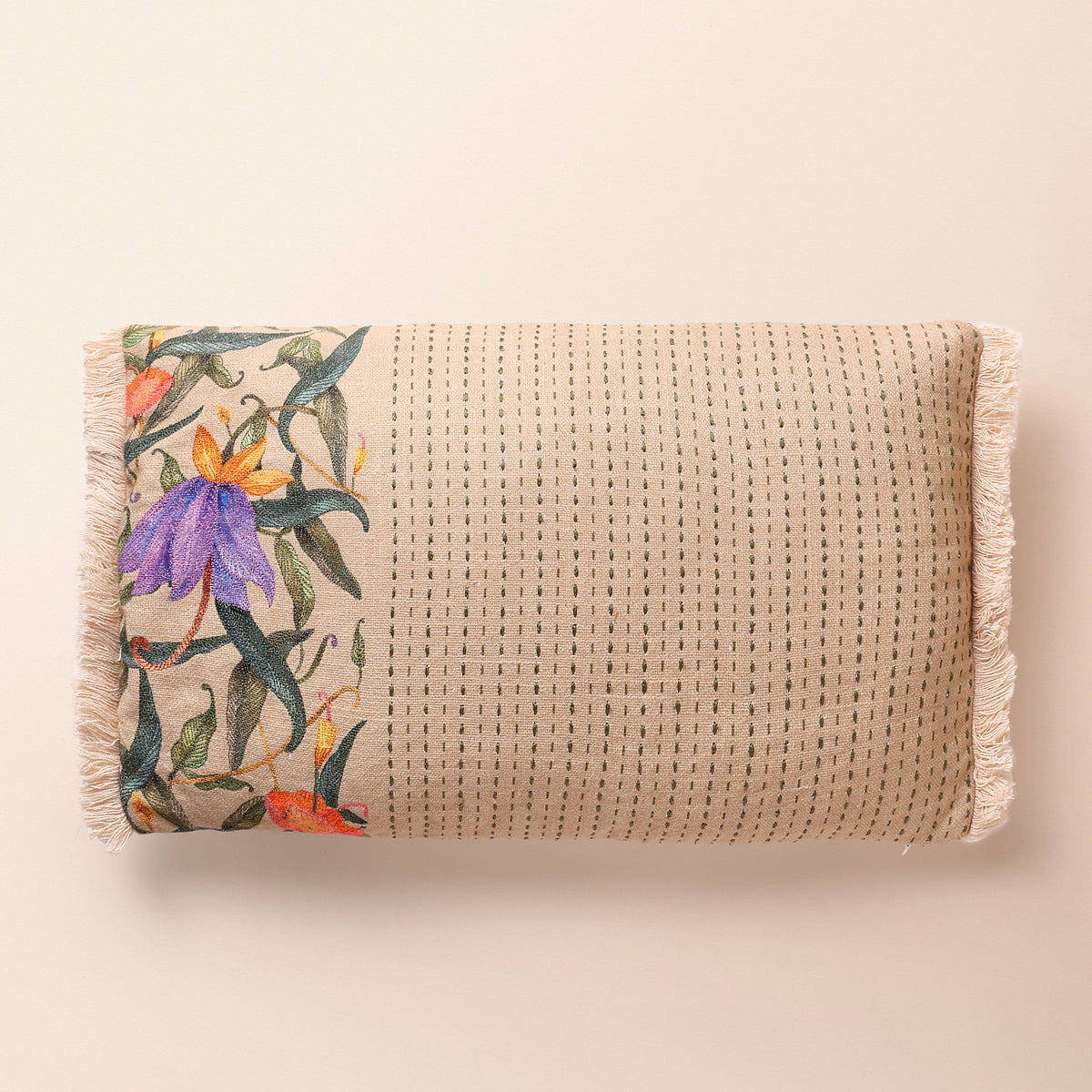 KALI Oblong Cushion, Embroidery, 12 x 20 Inch, Blush, Botanical Bloom
