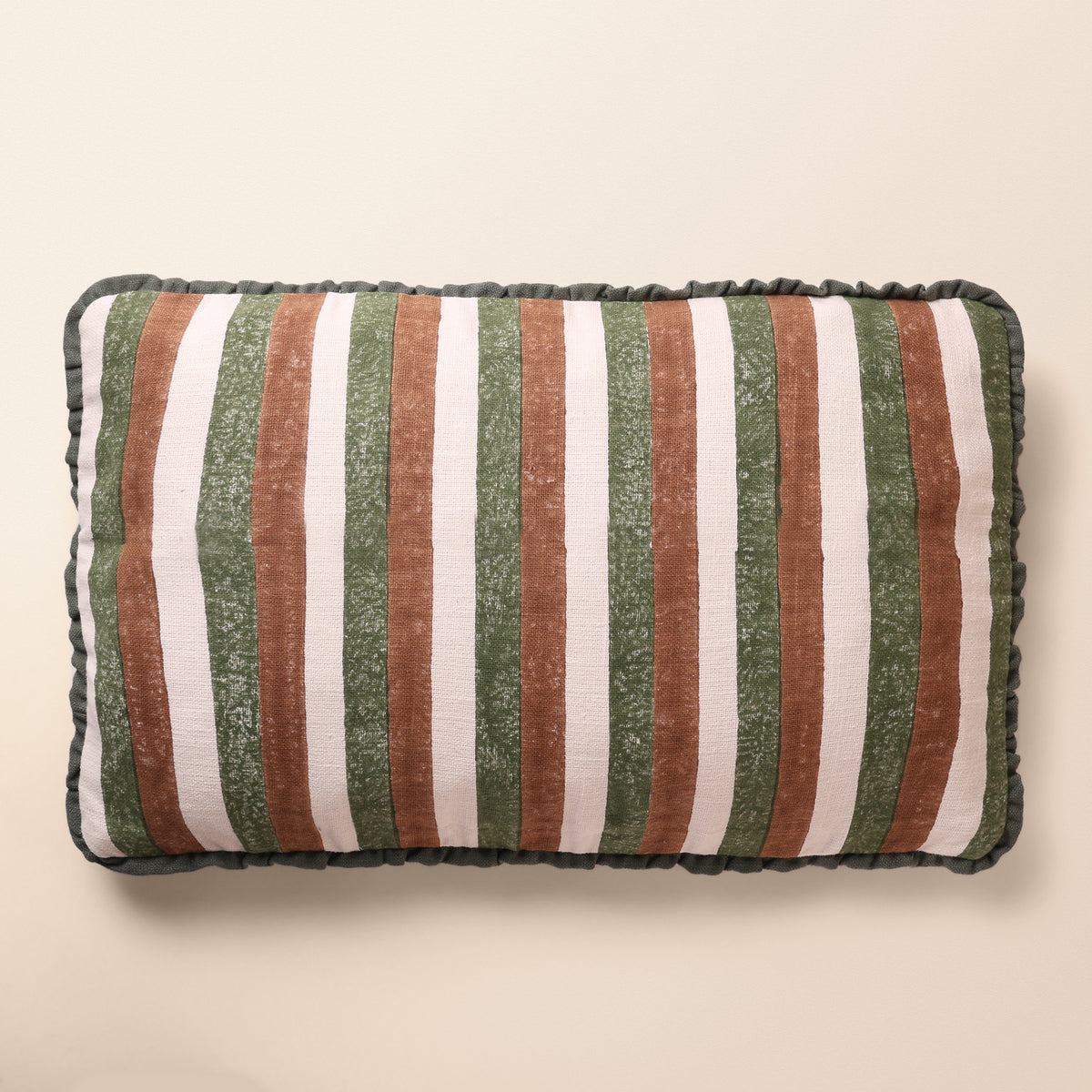 JHAROKHA Oblong Cushion, Block Print, 12 x 20 Inch, Mocha, Two-Tone, Jaipur House