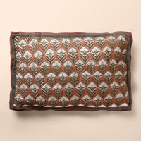 JHAROKHA Oblong Cushion, Block Print, 12 x 20 Inch, Mocha, Two-Tone, Jaipur House — thumbnail