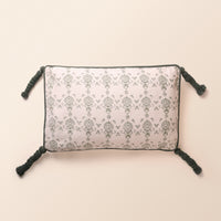 BAGRU Oblong Cushion, Block Print, 12 x 20 Inch, Mocha, Green Motif, Jaipur House — thumbnail