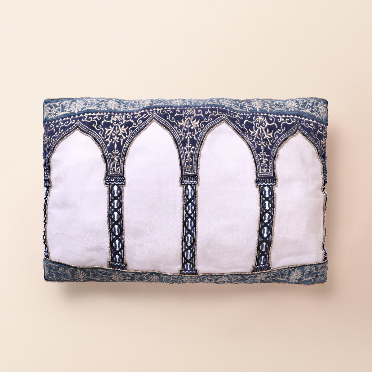 CHASHMA Oblong Cushion, Zari, 12 x 20 Inch, Blue, Mughal Garden