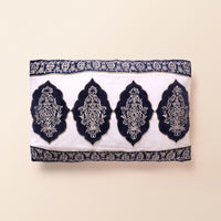 CHARBAGH Oblong Cushion, Zari, 12 x 20 Inch, Blue, Mughal Garden — thumbnail
