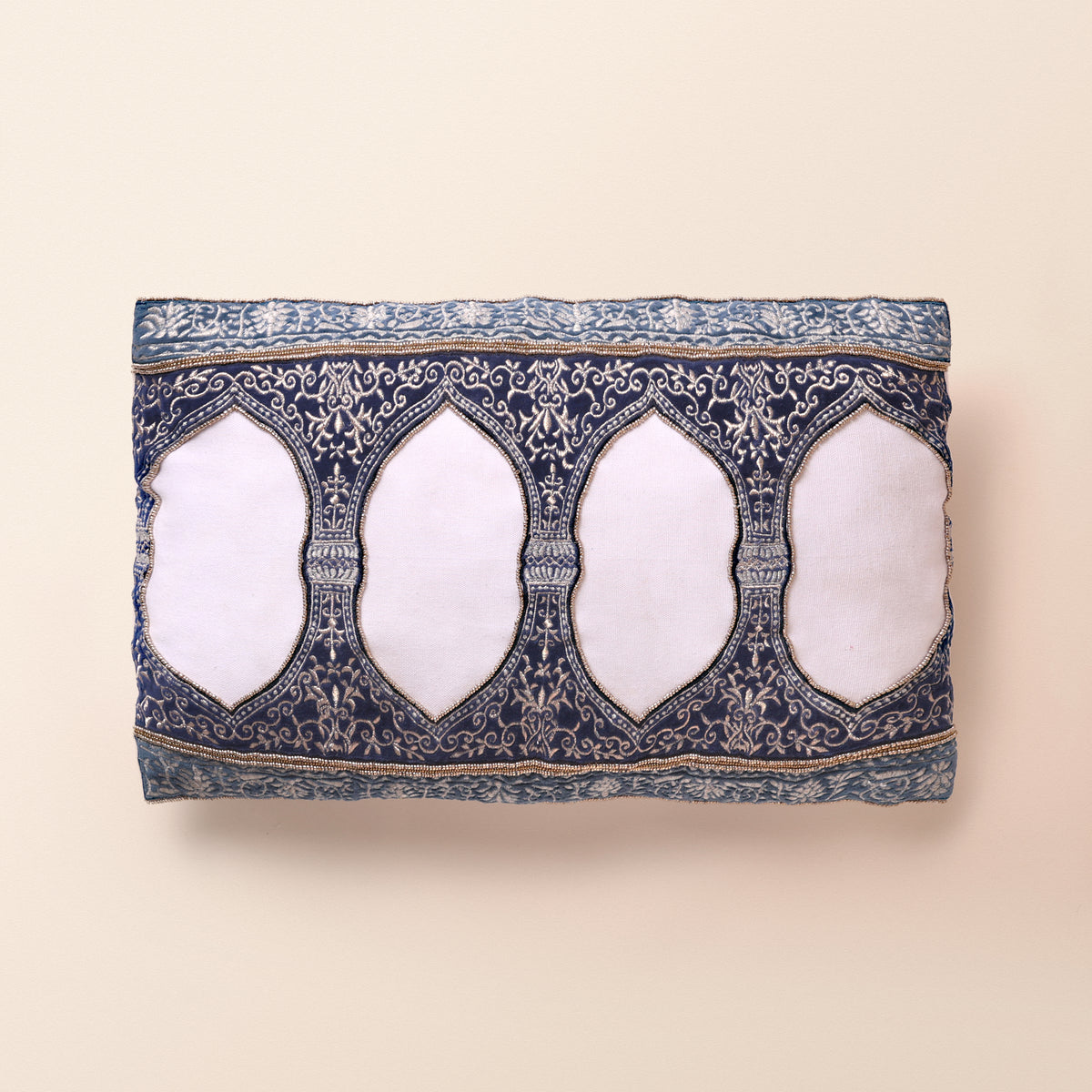 NISHAT Oblong Cushion, Zari, 12 x 20 Inch, Blue, Mughal Garden
