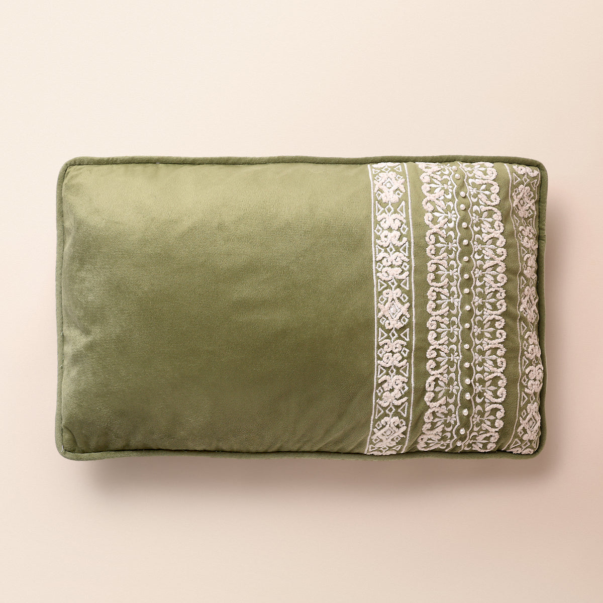 ADAH Oblong Cushion, Dori, 12 x 20 Inch, Sage, Romantic Vintage