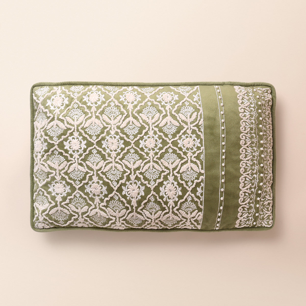 HOOR Oblong Cushion, Dori, 12 x 20 Inch, Sage, Romantic Vintage