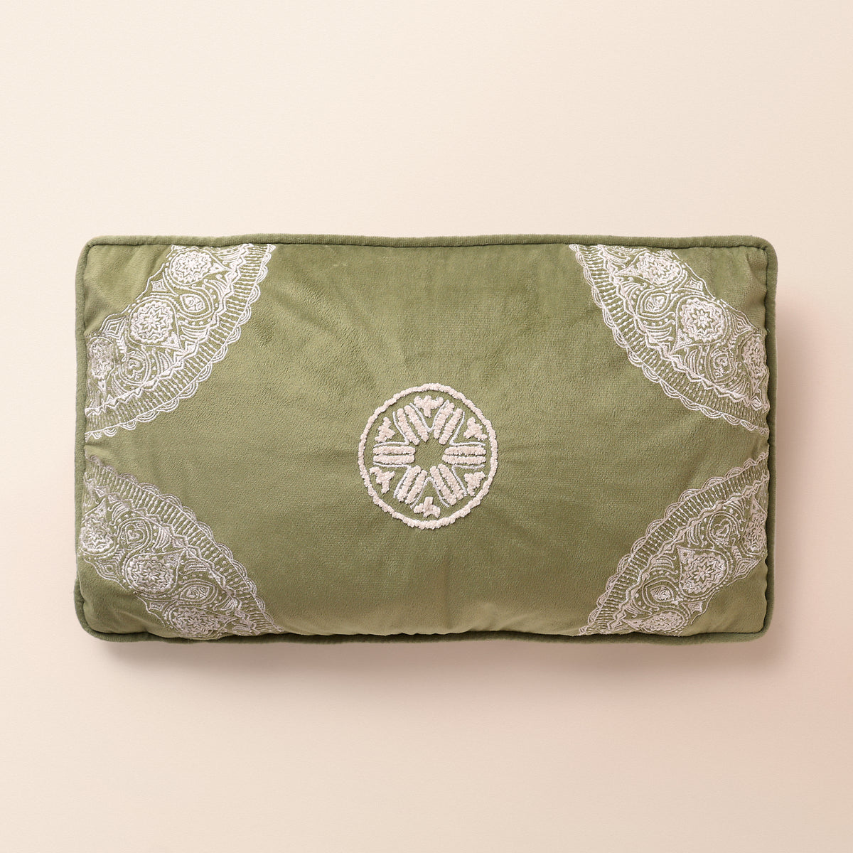 SUKOON Oblong Cushion, Dori, 12 x 20 Inch, Sage, Romantic Vintage