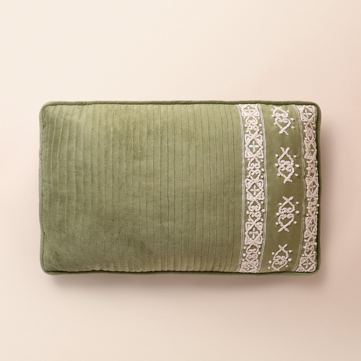 SABA Oblong Cushion, Dori, 12 x 20 Inch, Sage, Romantic Vintage