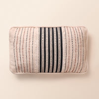 SOLENNE Oblong Cushion, Kantha, 12 x 20 Inch, Ivory, Classic Monochromes — thumbnail