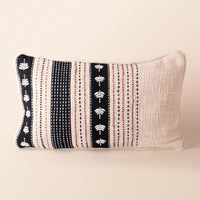 ELARIS Oblong Cushion, Kantha, 12 x 20 Inch, Ivory, Classic Monochromes — thumbnail