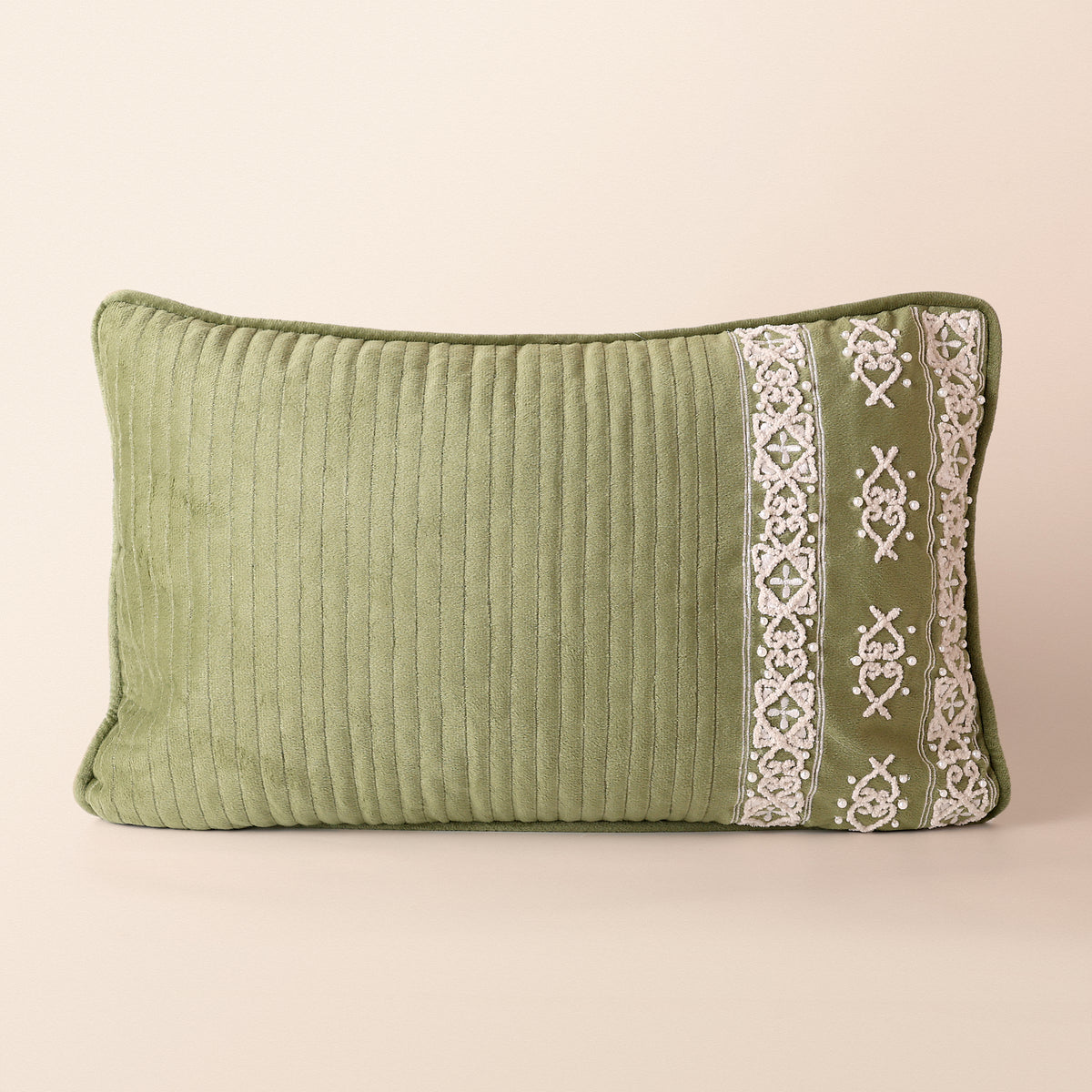 SABA Oblong Cushion, Dori, 12 x 20 Inch, Sage, Romantic Vintage