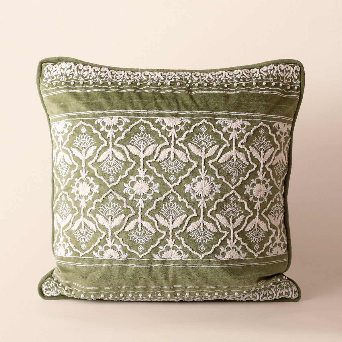 ADAH Square Cushion, Dori, 18 x 18 Inch, Sage, Romantic Vintage