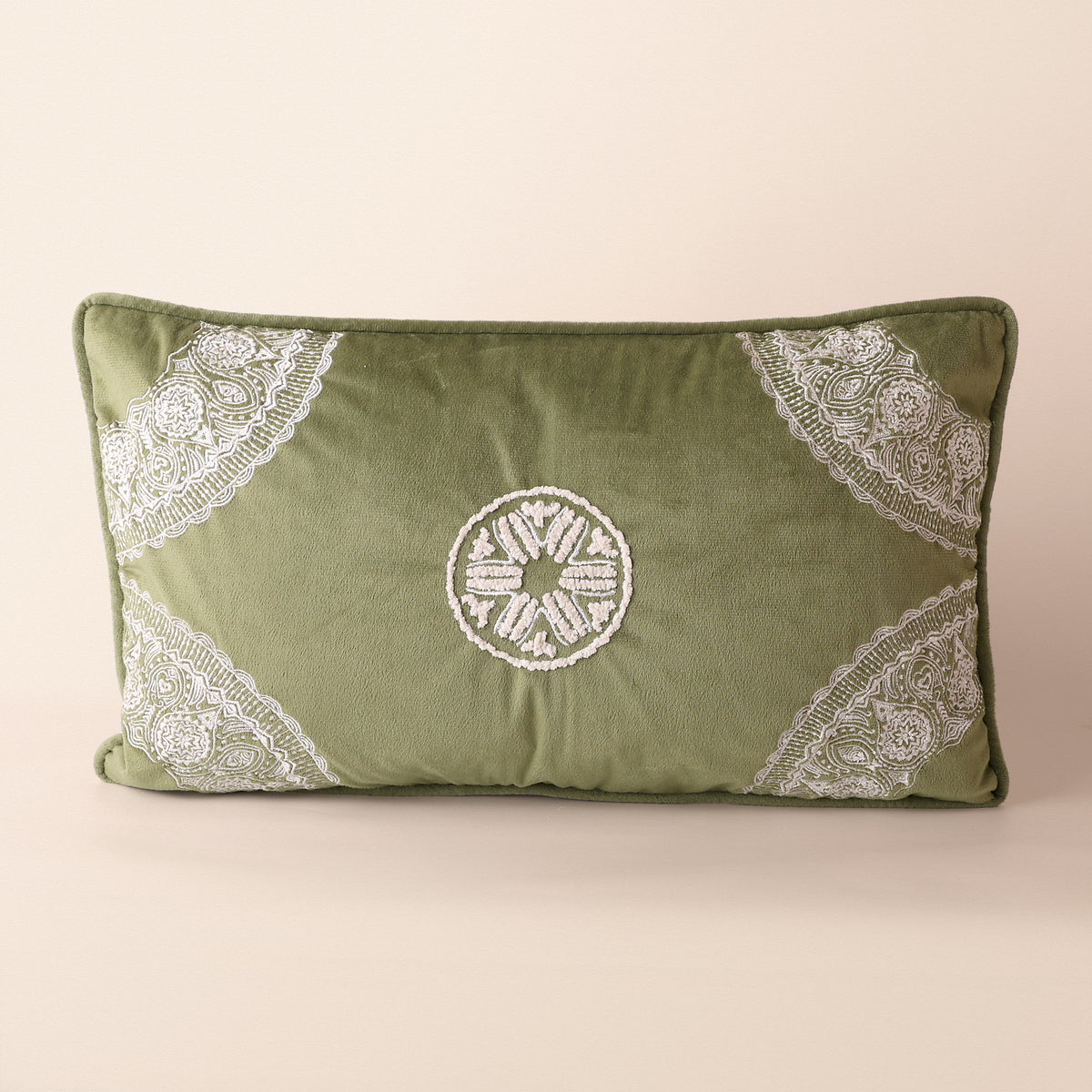 SUKOON Oblong Cushion, Dori, 12 x 20 Inch, Sage, Romantic Vintage