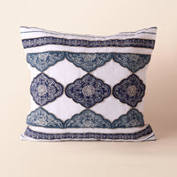 MEHTAB Square Cushion, Zari, 18 x 18 Inch, Blue, Four Motif, Mughal Garden — thumbnail