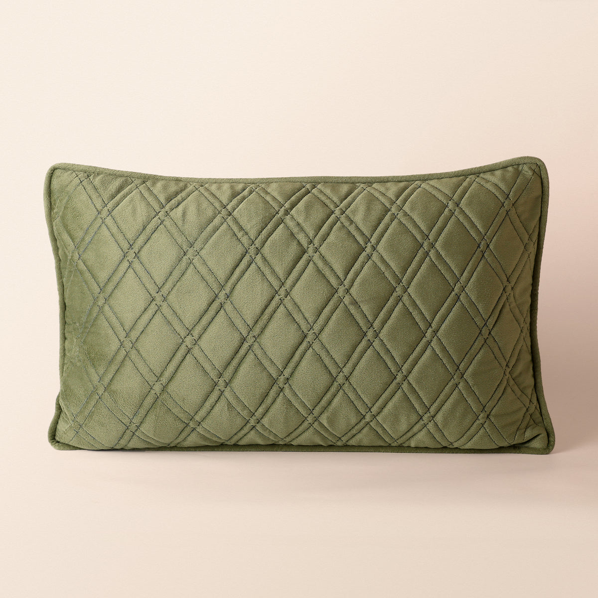 SAHAR Oblong Cushion, Quilted, 12 x 20 Inch, Sage, Romantic Vintage