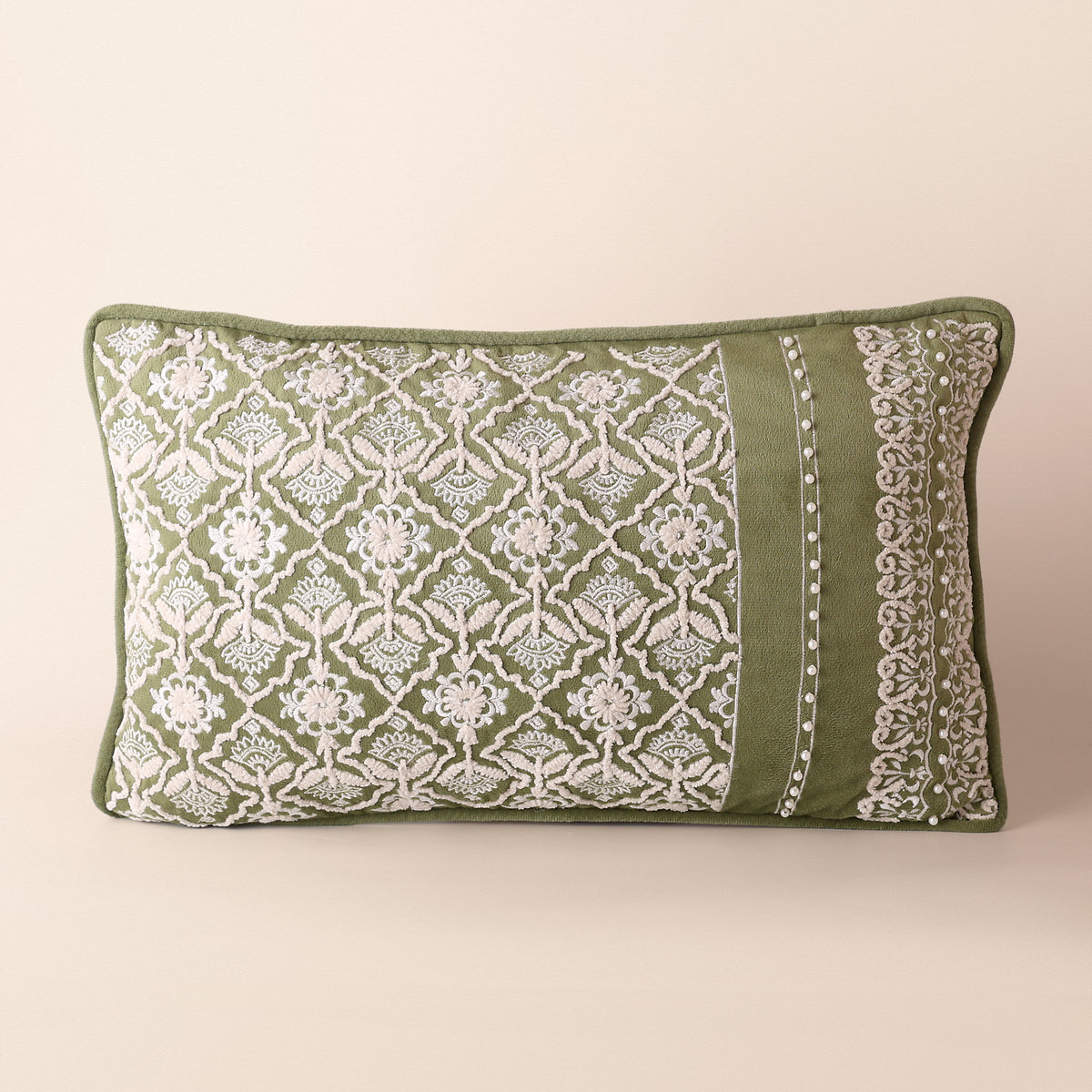 HOOR Oblong Cushion, Dori, 12 x 20 Inch, Sage, Romantic Vintage