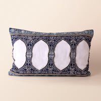 NISHAT Oblong Cushion, Zari, 12 x 20 Inch, Blue, Mughal Garden — thumbnail