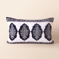 CHARBAGH Oblong Cushion, Zari, 12 x 20 Inch, Blue, Mughal Garden — thumbnail