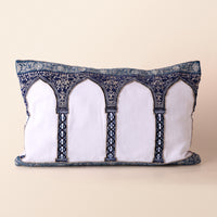 CHASHMA Oblong Cushion, Zari, 12 x 20 Inch, Blue, Mughal Garden — thumbnail