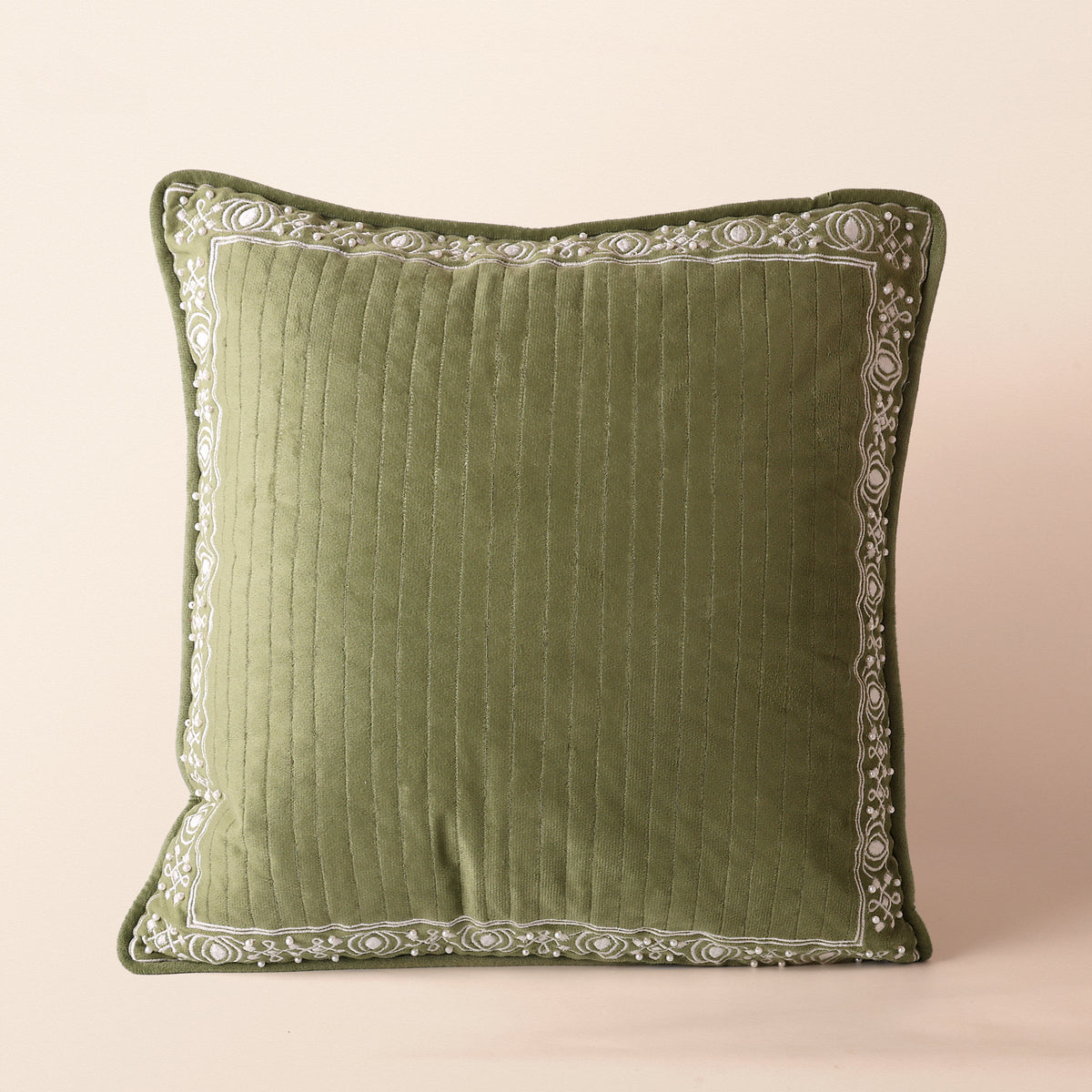 MAHNOOR I Square Cushion, Dori, 18 x 18 Inch, Sage, Romantic Vintage
