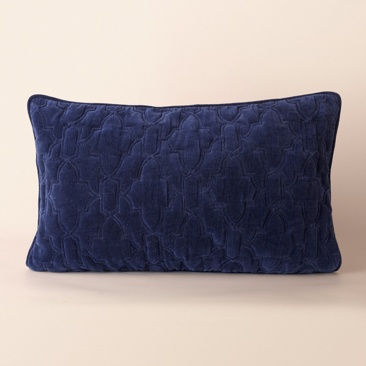 AZRAQ Oblong Cushion, Zari, 12 x 20 Inch, Blue, Mughal Garden
