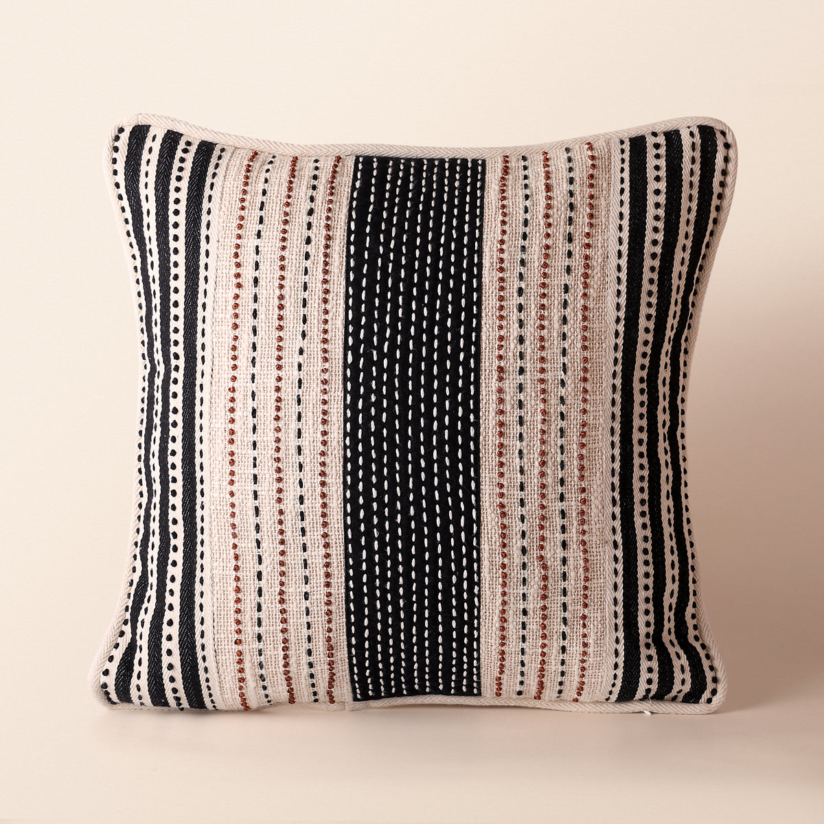 CIREL Square Cushion, Kantha, 18 x 18 Inch, Ivory, Classic Monochromes
