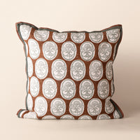 RANGREZ I Square Cushion, Block Print, 18 x 18 Inch, Mocha, Jaipur House — thumbnail