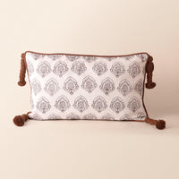 MEHRAB Oblong Cushion, Block Print, 12 x 20 Inch, Mocha, Brown Motif, Jaipur House — thumbnail
